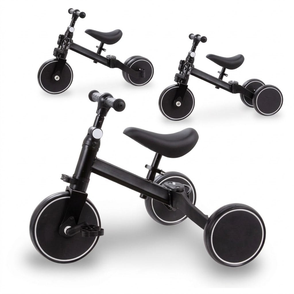 Bicicleta Triciclo 3 en 1 negra en sus 3 modos